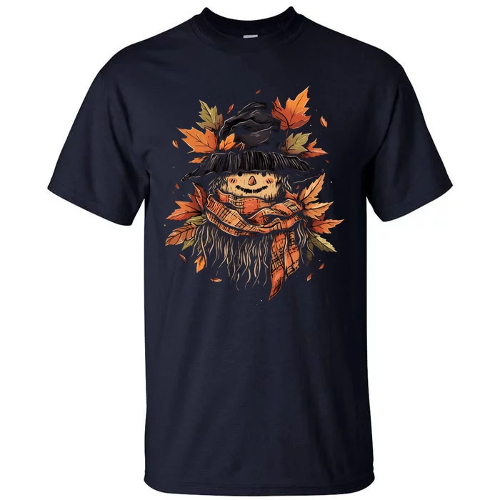 Scarecrow Autumn Fall Leaves Thanksgiving Halloween Tall T-Shirt