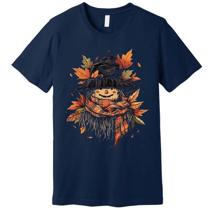 Scarecrow Autumn Fall Leaves Thanksgiving Halloween Premium T-Shirt