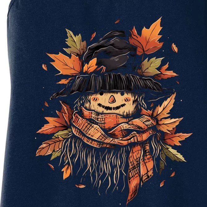 Scarecrow Autumn Fall Leaves Thanksgiving Halloween Women's Racerback Tank