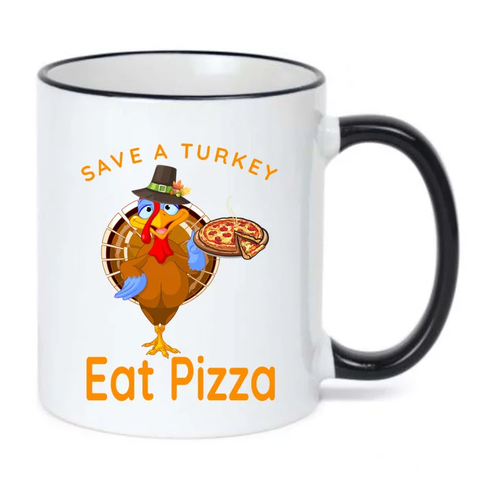 Save A Funny Turkey Pilgrim Eat Pizza Adult Vegan Gift Black Color Changing Mug