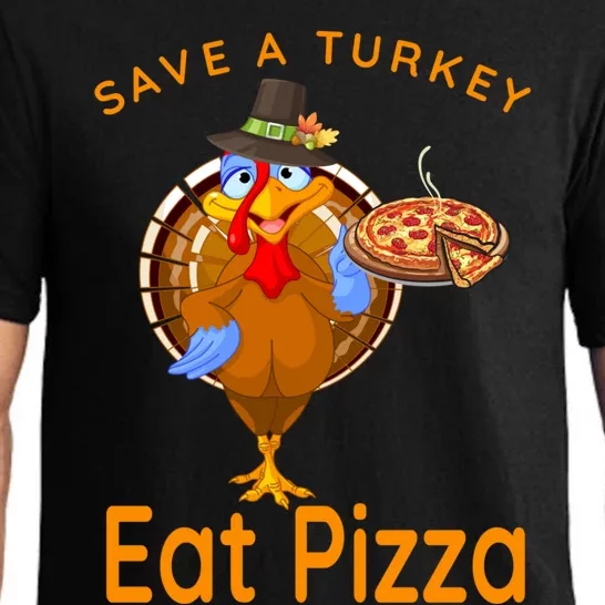 Save A Funny Turkey Pilgrim Eat Pizza Adult Vegan Gift Pajama Set