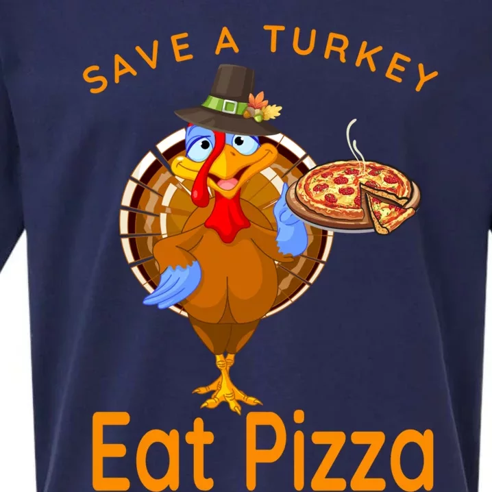 Save A Funny Turkey Pilgrim Eat Pizza Adult Vegan Gift Sueded Cloud Jersey T-Shirt