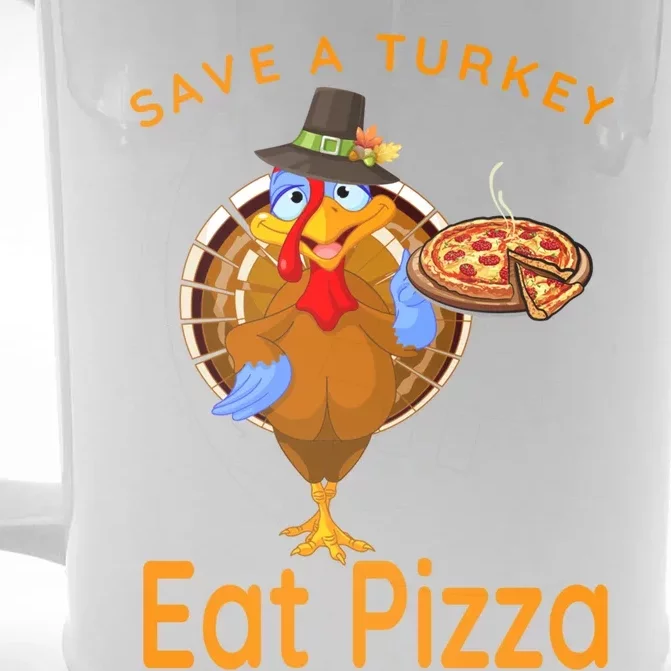 Save A Funny Turkey Pilgrim Eat Pizza Adult Vegan Gift Front & Back Beer Stein