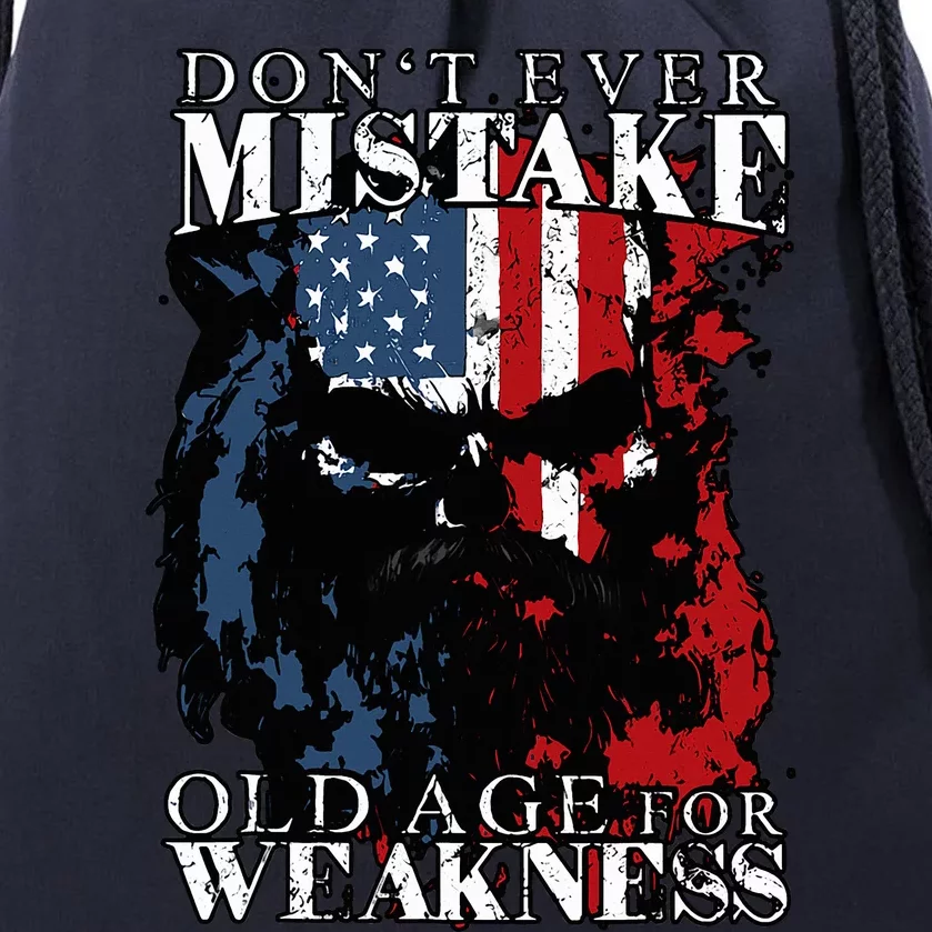 Skull American Flag Dont Ever Mistake Old Age For Weakness Drawstring Bag