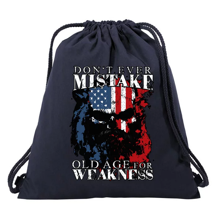 Skull American Flag Dont Ever Mistake Old Age For Weakness Drawstring Bag