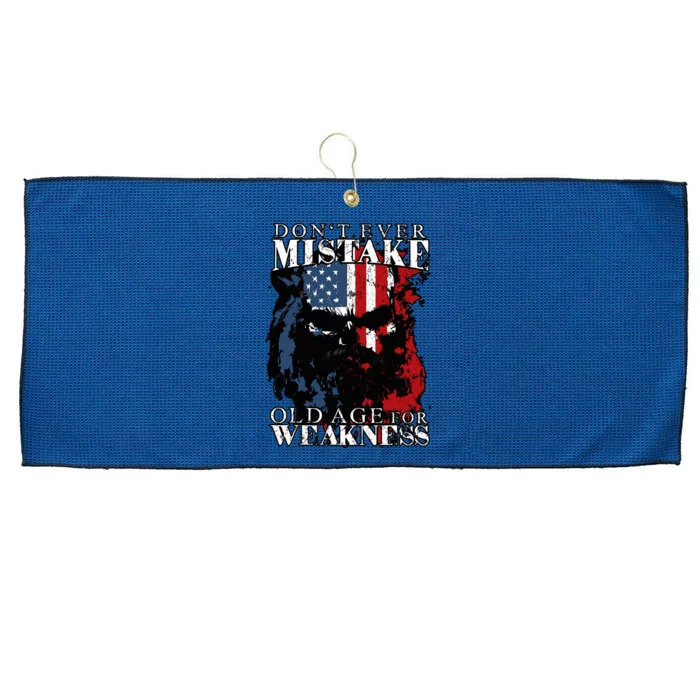 Skull American Flag Dont Ever Mistake Old Age For Weakness Large Microfiber Waffle Golf Towel