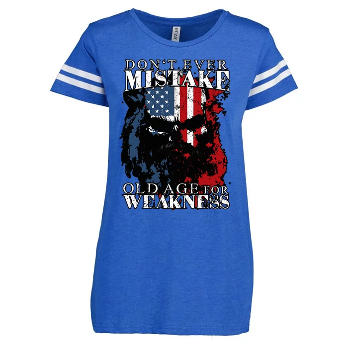 Skull American Flag Dont Ever Mistake Old Age For Weakness Enza Ladies Jersey Football T-Shirt