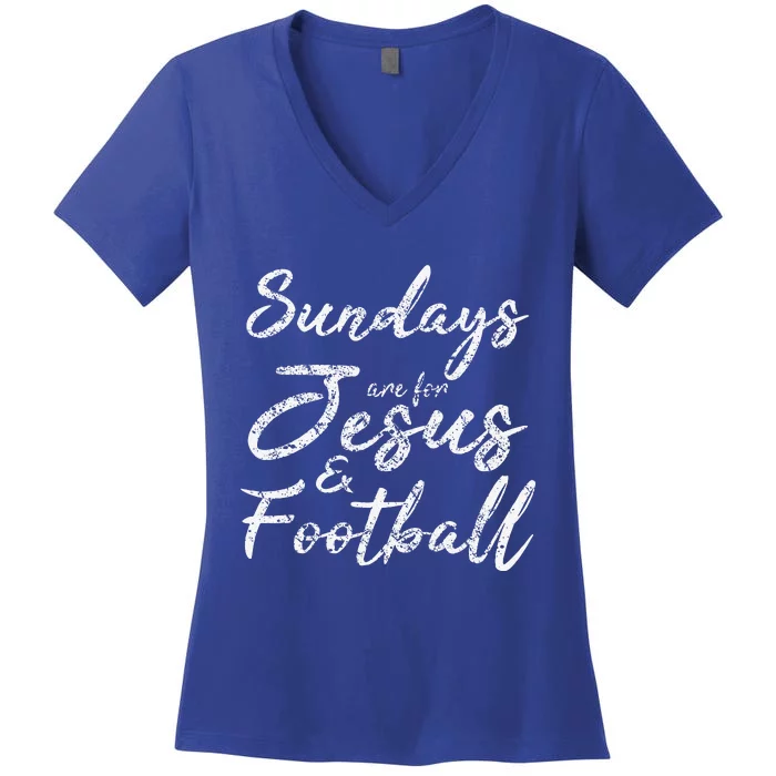 Sundays Are For Jesus And Football Funny Sports Quote Sweatshirt Women's V-Neck T-Shirt