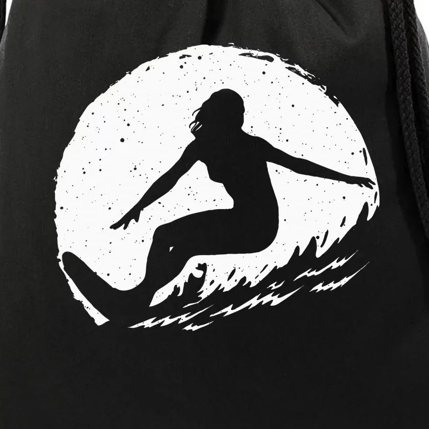 Surf Art For Women Beach Surfer Hawaiian Wave Surfing Drawstring Bag