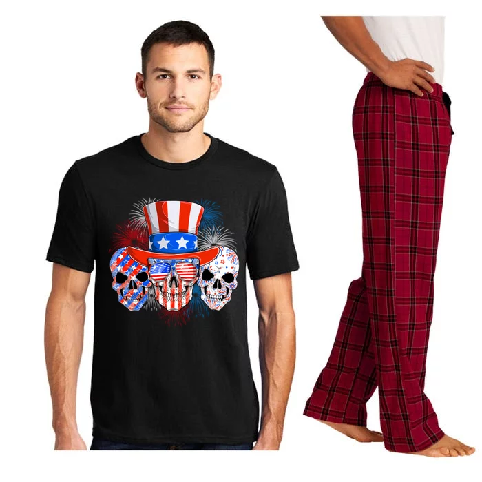 Skull American Flag 4th Of July Patriotic Usa Funny Meaningful Gift Pajama Set