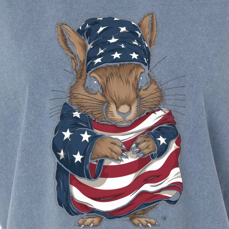 Squirrel American Flag USA Tee 4th July Gifts Graphic Tees Garment-Dyed Women's Muscle Tee