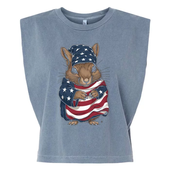 Squirrel American Flag USA Tee 4th July Gifts Graphic Tees Garment-Dyed Women's Muscle Tee