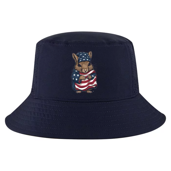 Squirrel American Flag USA Tee 4th July Gifts Graphic Tees Cool Comfort Performance Bucket Hat