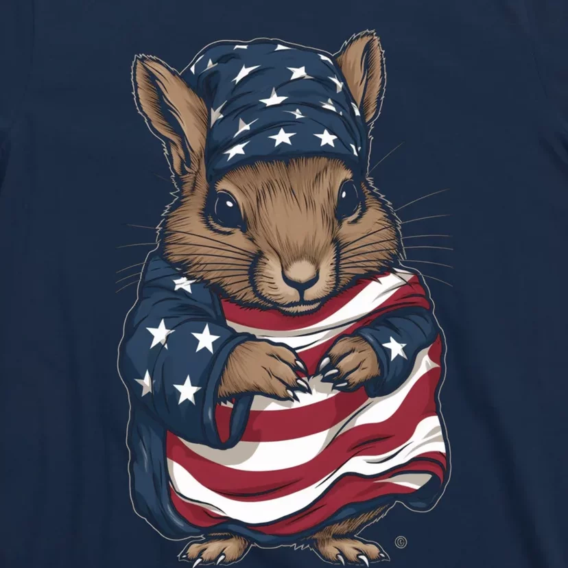 Squirrel American Flag USA Tee 4th July Gifts Graphic Tees T-Shirt