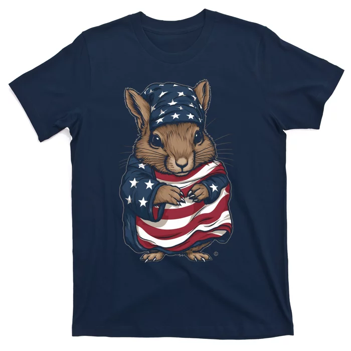 Squirrel American Flag USA Tee 4th July Gifts Graphic Tees T-Shirt