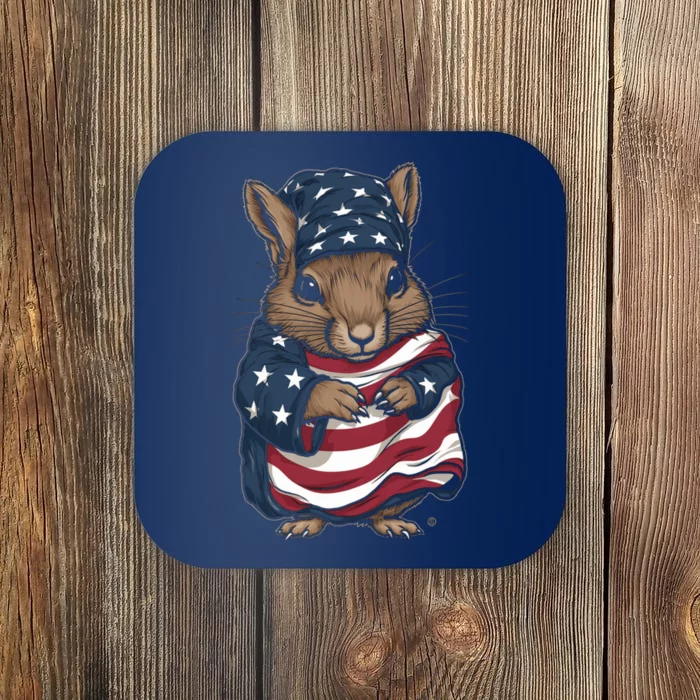 Squirrel American Flag USA Tee 4th July Gifts Graphic Tees Coaster