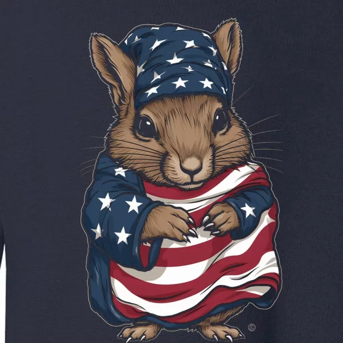 Squirrel American Flag USA Tee 4th July Gifts Graphic Tees Toddler Sweatshirt