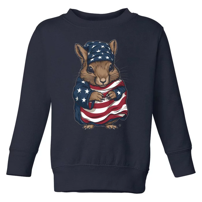 Squirrel American Flag USA Tee 4th July Gifts Graphic Tees Toddler Sweatshirt