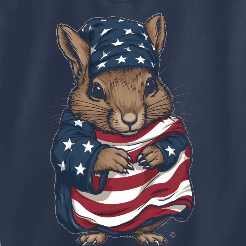 Squirrel American Flag USA Tee 4th July Gifts Graphic Tees Kids Sweatshirt