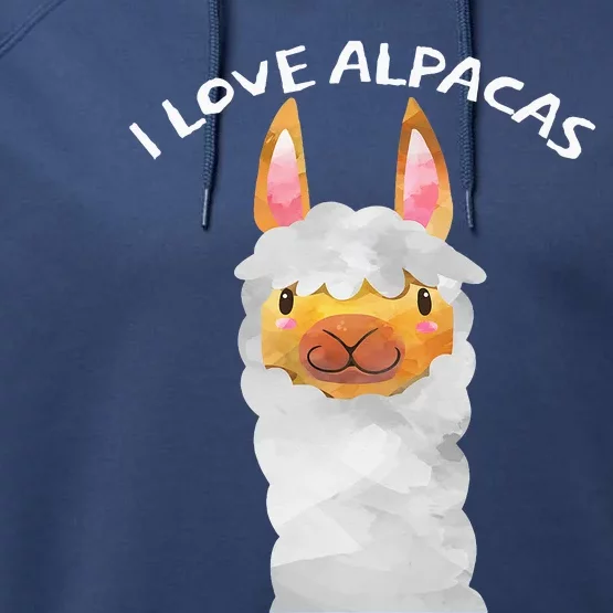 Smiling Alpaca Face I Love Alpacas Cute Performance Fleece Hoodie