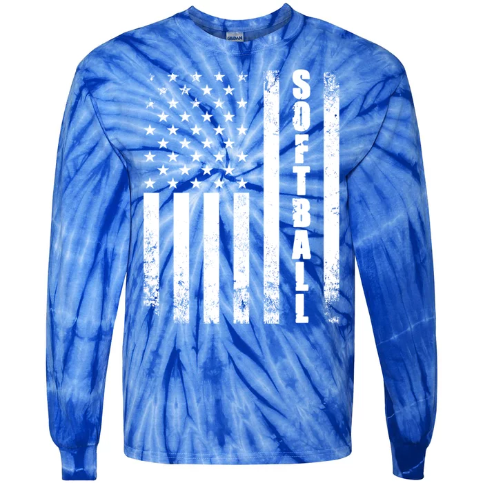 Softball American Flag Usa Sport Patriotic Softball Player Funny Gift Tie-Dye Long Sleeve Shirt