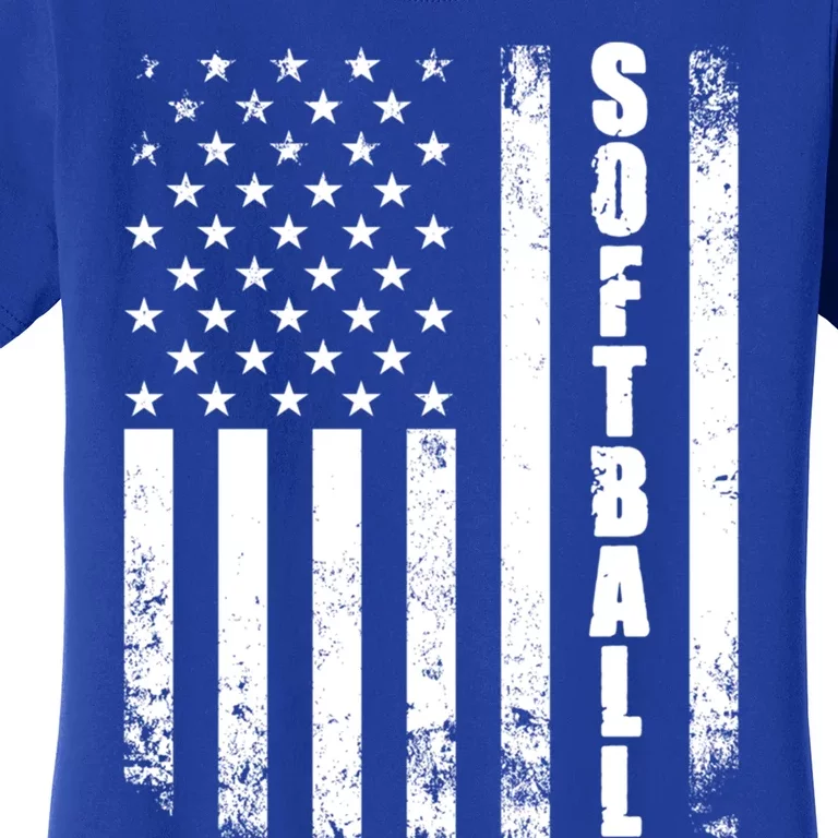 Softball American Flag Usa Sport Patriotic Softball Player Funny Gift Women's T-Shirt