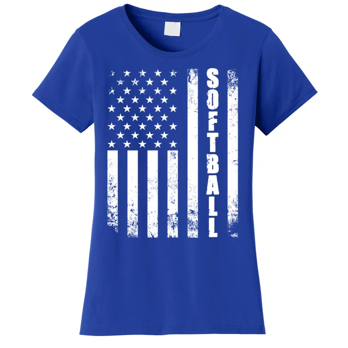 Softball American Flag Usa Sport Patriotic Softball Player Funny Gift Women's T-Shirt