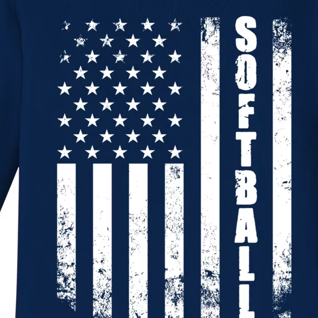 Softball American Flag Usa Sport Patriotic Softball Player Funny Gift Baby Long Sleeve Bodysuit