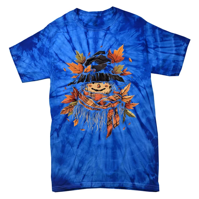 Scarecrow Autumn Fall Leaves Thanksgiving Halloween Tie-Dye T-Shirt