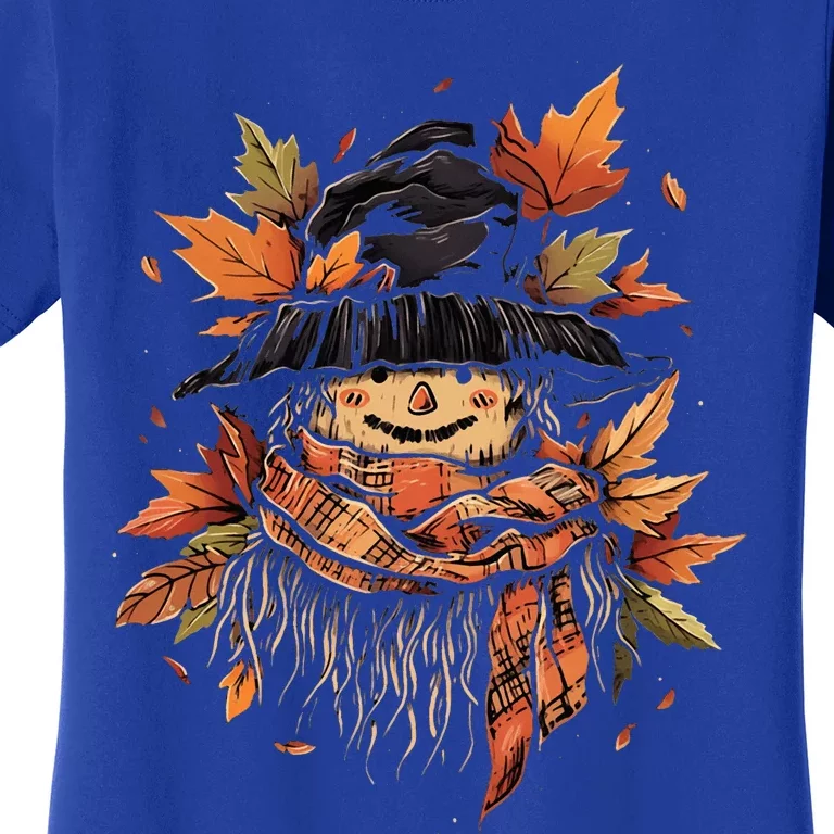 Scarecrow Autumn Fall Leaves Thanksgiving Halloween Women's T-Shirt