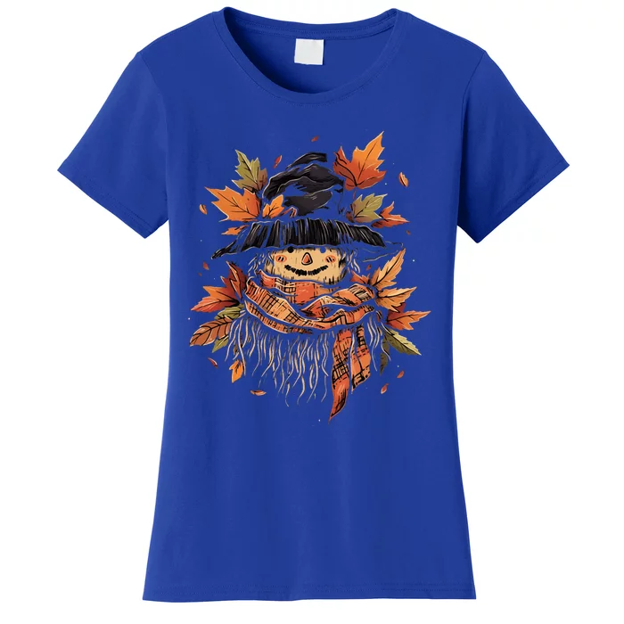 Scarecrow Autumn Fall Leaves Thanksgiving Halloween Women's T-Shirt