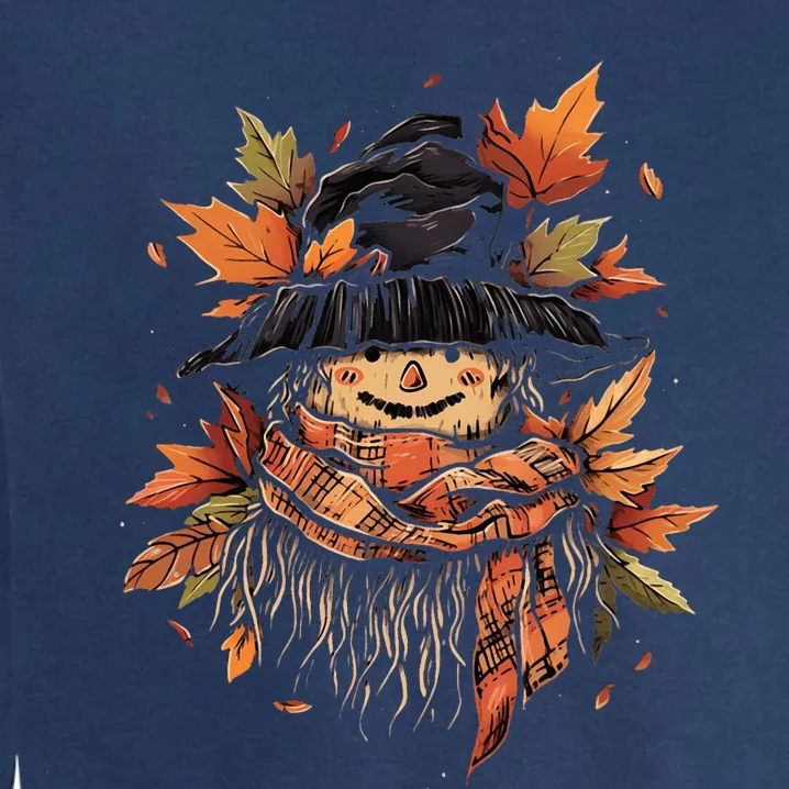 Scarecrow Autumn Fall Leaves Thanksgiving Halloween Garment-Dyed Sweatshirt