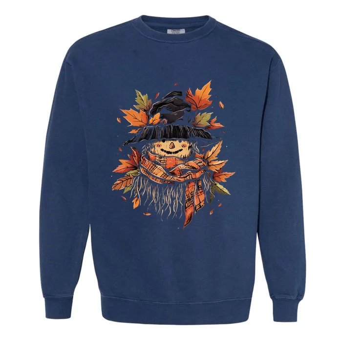 Scarecrow Autumn Fall Leaves Thanksgiving Halloween Garment-Dyed Sweatshirt