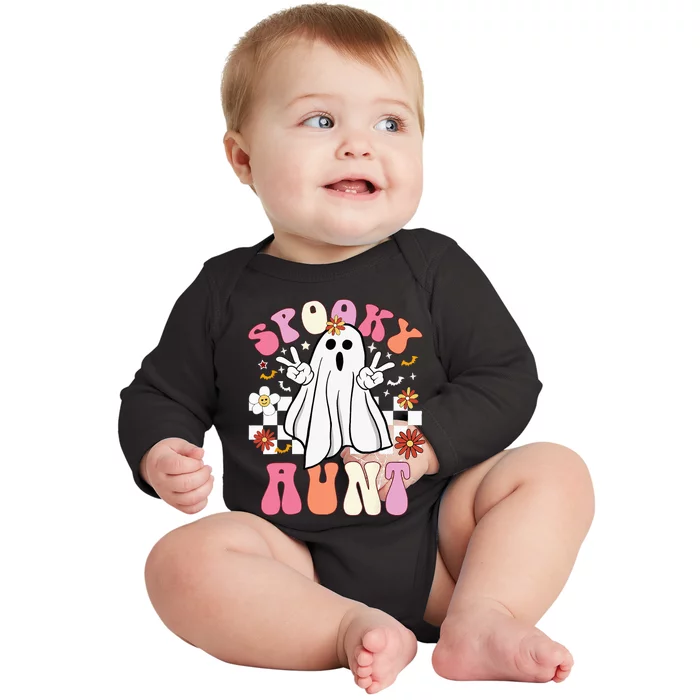 Spooky Aunt Floral Ghost Hippie Halloween Spooky Family Baby Long Sleeve Bodysuit