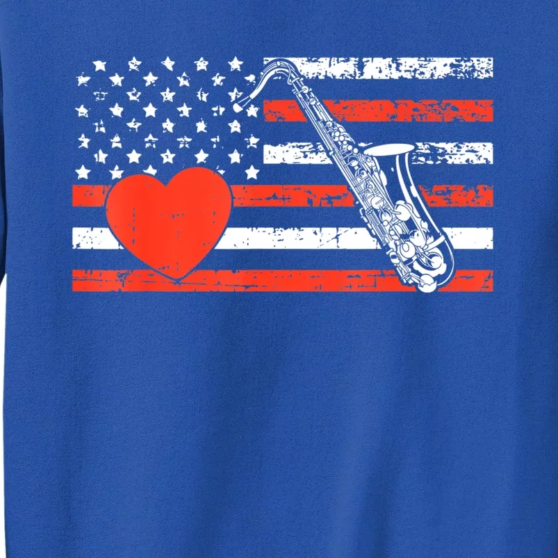 Saxophone American Flag Heart Valentines Day Cool Musician Sweatshirt