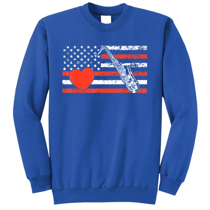 Saxophone American Flag Heart Valentines Day Cool Musician Sweatshirt