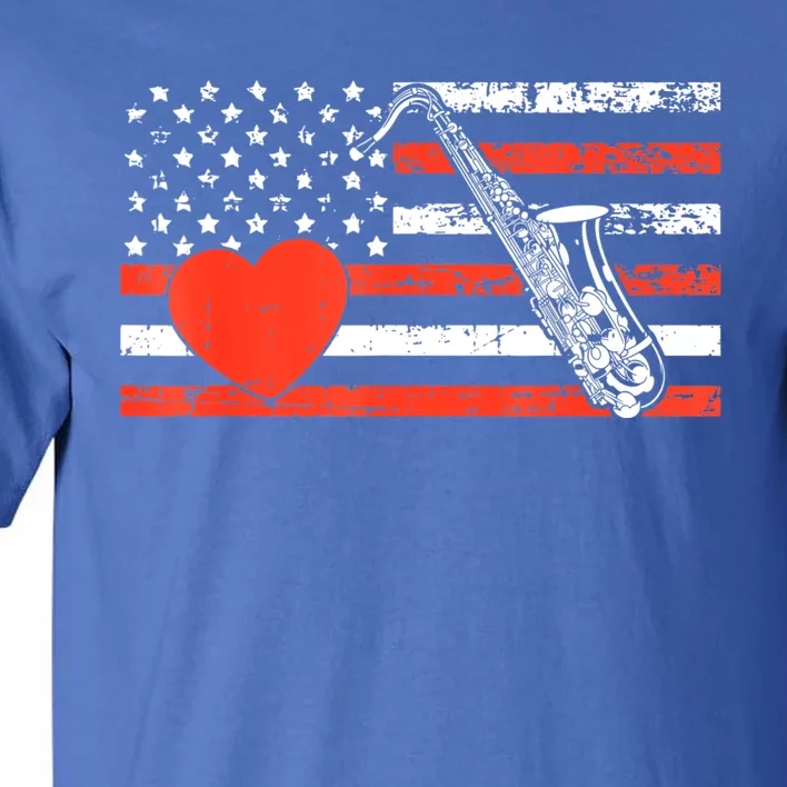 Saxophone American Flag Heart Valentines Day Cool Musician Tall T-Shirt