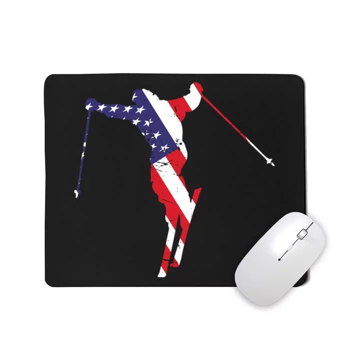 Skiing American Flag Skiing Lover Gift For Skier Mousepad