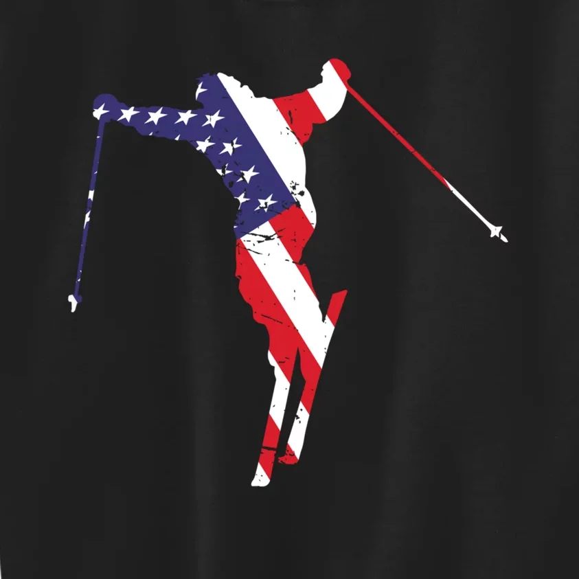 Skiing American Flag Skiing Lover Gift For Skier Kids Sweatshirt