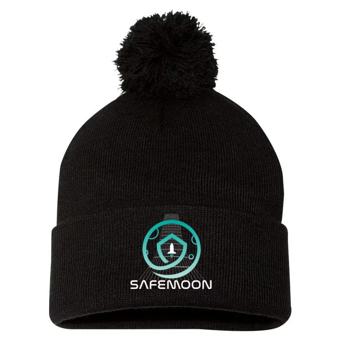 Safemoon Cryptocurrency Space Grid Pom Pom 12in Knit Beanie