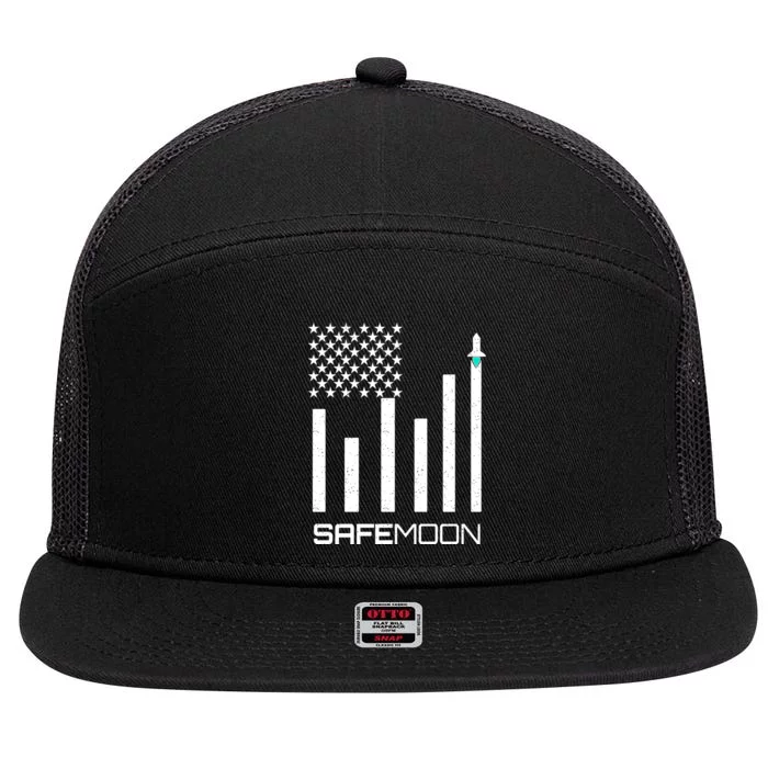 Safemoon To The Moon Crypto Blockchain Flag 7 Panel Mesh Trucker Snapback Hat