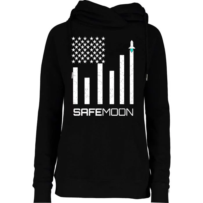 Safemoon To The Moon Crypto Blockchain Flag Womens Funnel Neck Pullover Hood