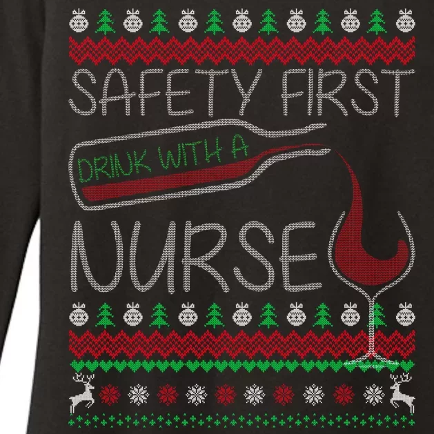 Safety First Drink With A Nurse Ugly Sweater Womens CVC Long Sleeve Shirt