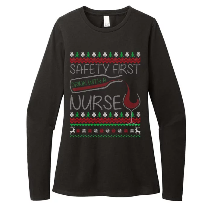 Safety First Drink With A Nurse Ugly Sweater Womens CVC Long Sleeve Shirt