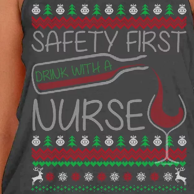 Safety First Drink With A Nurse Ugly Sweater Women's Knotted Racerback Tank