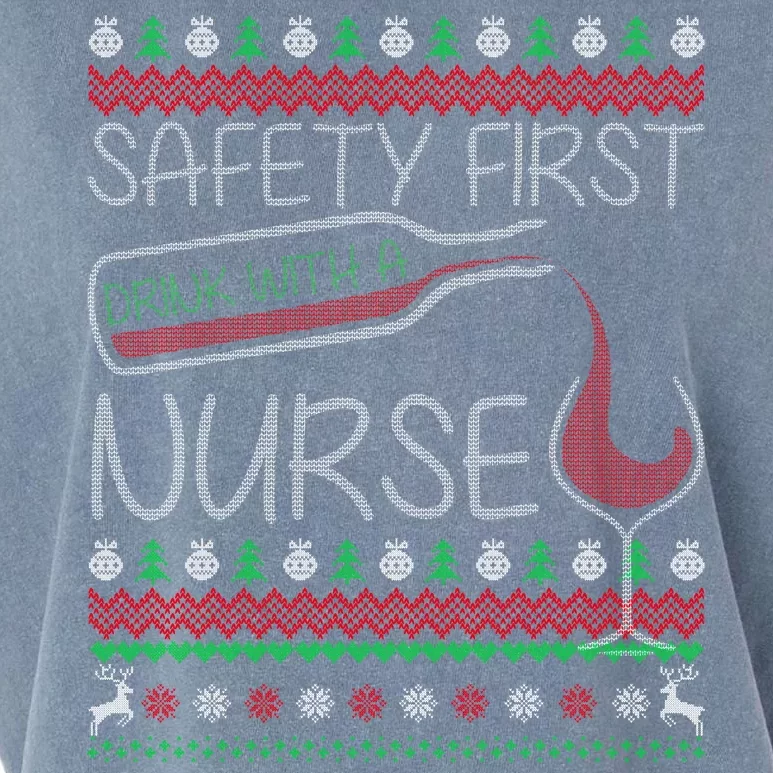 Safety First Drink With A Nurse Ugly Sweater Garment-Dyed Women's Muscle Tee