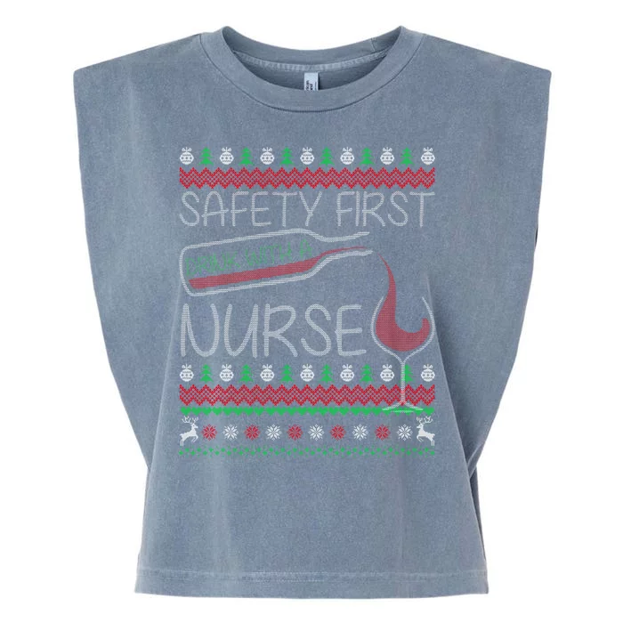 Safety First Drink With A Nurse Ugly Sweater Garment-Dyed Women's Muscle Tee