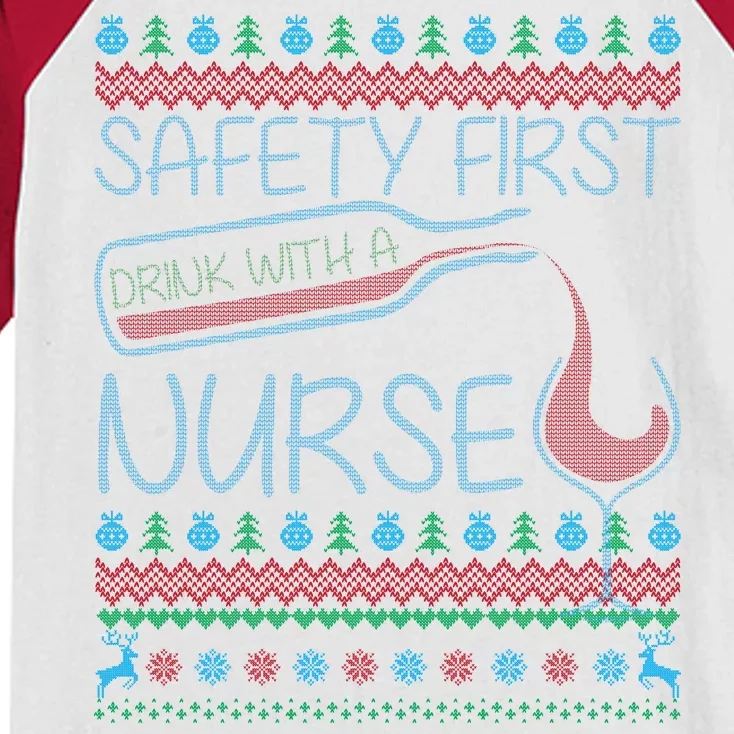 Safety First Drink With A Nurse Ugly Sweater Kids Colorblock Raglan Jersey