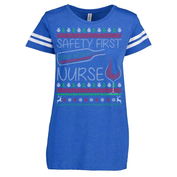 Safety First Drink With A Nurse Ugly Sweater Enza Ladies Jersey Football T-Shirt