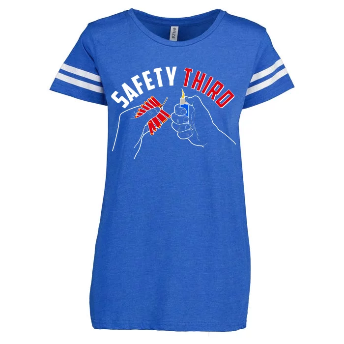 Safety Third Firecrackers Fourth of July Enza Ladies Jersey Football T-Shirt